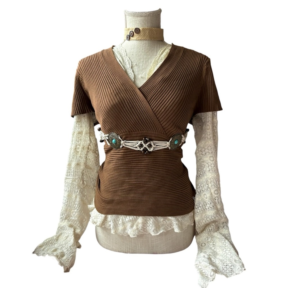 Worthington Brown Ribbed Knit Top